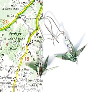 Grues sauvages en cartes routières - Boucles d'oreilles origami