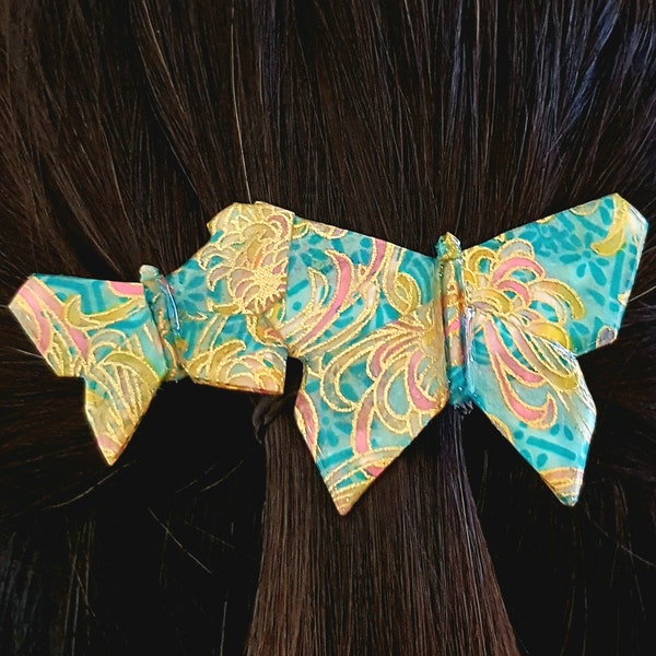 Barrette à cheveux Origami Papillons turquoise, motifs rubans japonais