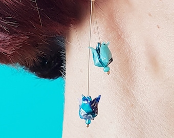 Boucles d'oreilles Origami DUO Lotus bleu turquoise