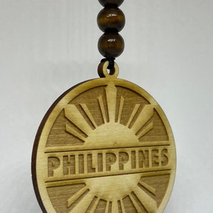 Philippines Car Charm - Wooden Rearview Mirror Ornament - Pinoy Pride Accessory