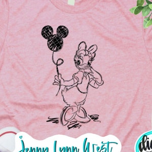 Daisy Duck ballon SVG PNG Dxf Daisy Duck au parc croquis vacances chemises Silhouette coupe Cricut fichier conception Mickey ballons sublimation