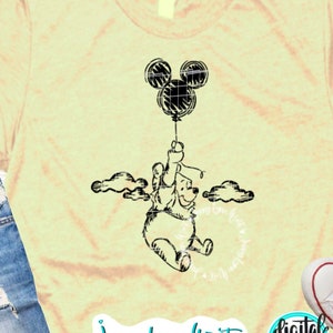 Pooh at the Park Balloon SVG PNG Dxf Classic Pooh Sketched Shirts Silhouette Cricut Cut File Balloons Winnie the Pooh Svg Sublimation PNG
