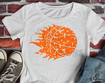 Baloncesto SVG Grunge desgastado Baloncesto en llamas Descarga digital Imprimible Camiseta Cortar Archivo Planchado Transferencia Clipart Silueta Cricut