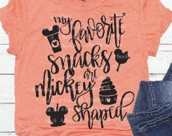 My favorite Snacks are Mickey Shaped Shirt Cut File SVG Iron on Transfer Disneyland World Hand Lettered Silhouette Cricut Sublimation Png