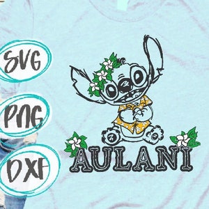 Aulani SVG Stitch Hawaii Ohana Stitch Hawaiian Shirt svg Cricut Iron On Silhouette Cut file Lilo Stitch Aulani Hibiscus Stitch png dxf svg