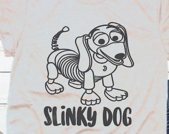 Toy Story SVG Slinky Dog SVG chemise Silhouette téléchargement famille chemises numérique Cricut coupe fer sur Toy Story vacances chemise Slinky Dog