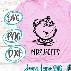 La Bella y la Bestia SVG Sra. Potts SVG La Bella y la Bestia SVG Camisa DisneySVG Archivo de corte Silueta Disneyland Cricut Sra. Potts Boceto PNG
