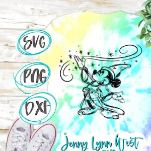 Mickey Sorcerer SVG Fantasia Mickey SVG png Dxf Plik do cięcia Sublimacja Myszka Miki Szkic DisneySVG Disneyworld Disneyland Cricut plik do cięcia