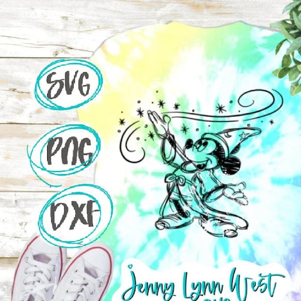 Mickey Sorcerer SVG Fantasia Mickey SVG png Dxf Cut File Sublimation Mickey Mouse Sketched DisneySVG Disneyworld Disneyland Cricut cut file