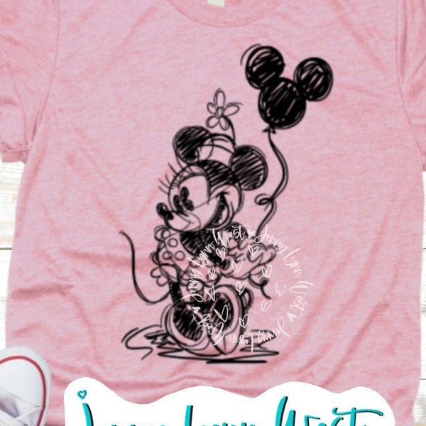 Minnie Mouse Sketch With Balloon SVG PNG Dxf Classic Minnie Sketched Cricut Screenprint Iron On Silhouette Cricut Cut File Minnie Shirt