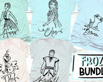 Frozen Family SVG Bundle: Elsa, Anna, Olaf, Kristoff, Bruni (Digital File) iron on download, sublimation PNG