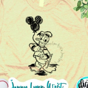 Donald Duck Ballon SVG PNG Dxf Donald Duck im Park Skizze Urlaub Shirts Silhouette Cricut Cut Datei Design Mickey Luftballons Sublimation