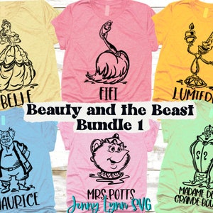 Paquete SVG de La Bella y la Bestia, Bella Lumière, Sra. Potts, Fifi SVG, Camisetas de La Bella y la Bestia, DisneySVG, Archivo de corte, Camisetas, Silueta, Cricut PNG