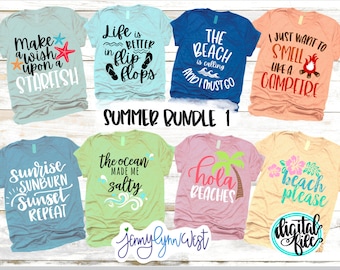 Bundle SVG été plage SVG téléchargement numérique été océan plage chemise DXF coupe fichiers fer sur Silhouette soleil camping Svg Bundle 48 fichiers