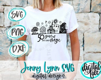 Magic Kingdom Castle 50-jähriges Jubiläum SKYLINE SVG 50 Jahre Magie Digitale Datei Animal Kingdom Hollywood Studios Cricut Epcot Sublimation