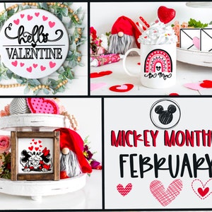 Mickey and Minnie Hearts SVG Valentines Love Bundle SVG PNG Dxf Silhouette Cricut Cut File Valentines Mickey Monthly February dxf  Png