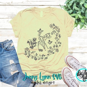 Bambi Flower Wild Flowers Sketch SVG PNG Classic Bambi Spring Sketch Drawing Silhouette Cricut Cut File Design Bambi Thumper Shirts PNG