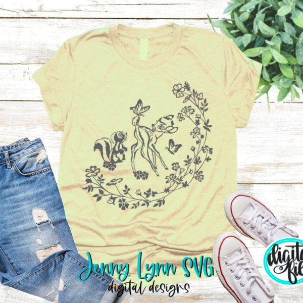 Bambi Flower Wild Flowers Sketch SVG PNG Classic Bambi Spring Sketch Drawing Silhouette Cricut Cut File Design Bambi Thumper Shirts PNG