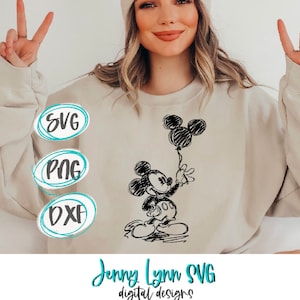 Mickey Mouse Classic SVG Dxf Classic Mickey Mouse Park Balloon Sketched Mickey Disneyland Disneyworld Shirts Cut File Sublimation  DisneySVG