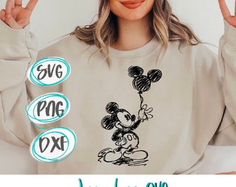 Mickey Mouse Clásico SVG Dxf Parque Clásico Mickey Mouse Globo Boceto Mickey Disneyland Disneyworld Camisetas Archivo de Corte Sublimación DisneySVG