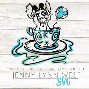 Stitch on the Teacups SVG DisneySVG Disneyland Ride Stitch SVG Iron On Silhouette Cricut Cut file Stitch Love Sublimation PNG DisneyWorld