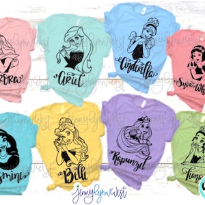 Prinzessin Bundle SVG Belle Ariel Cinderella Jasmin Rapunzel Tiana SVG Digital Eisen auf Cricut Disneyland Prinzessin 32 Dateien Bundle Set 1