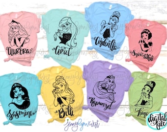 Princess Bundle SVG Belle Ariel Cinderella Jasmine Rapunzel Tiana SVG Digital Iron On Cricut Disneyland Princess 32 Files Bundle Set 1