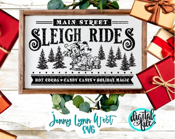 Main Street Sleigh Rides Christmas SVG Mickey Minnie Christmas Mickey Mouse Vacation Shirts Sublimation PNG Cricut Cut File Iron On File