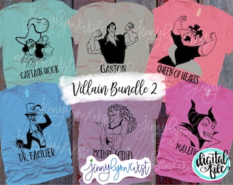 Villains SVG Gaston Maleficent Dr Facilier Mother Gothel Shirt Digital Iron On Silhouette Cricut Villains Bundle Set 2 Cut File