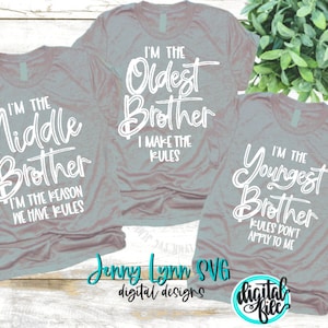 Frère règles SVG chemises frère famille Svg fer sur Cricut imprimable numérique couper fichier plus jeune plus jeune milieu BUNDLE 3 modèles réunion de famille