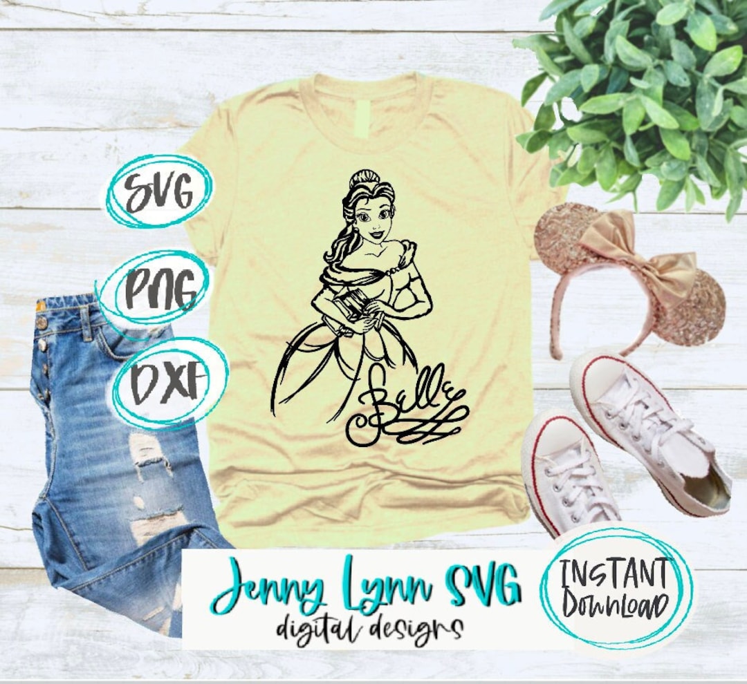 Buy Princess Belle SVG Sketch Signature SVG PNG Dxf Beauty and the Beast  Cricut Disneyland Disneyworld Sublimation Iron on Cricut Cut File Belle
