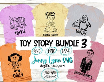 Pacchetto SVG di Toy Story: Gabby, Wheezy, Dolly, Trixie, Benson (download digitale) file scaricabile da stirare, PNG a sublimazione