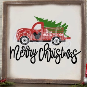 Mickey Mouse Christmas SVG Mickey&#39;s Christmas Tree Farm Truck SVG Hand Lettered Silhouette Cricut Cut File Design Merry Christmas Sign