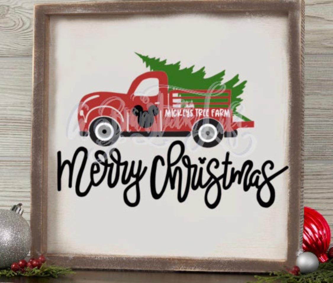 Mickey Mouse Christmas SVG Mickey's Christmas Tree Farm Truck SVG Hand Lettered Silhouette Cricut Cut File Design Merry Christmas Sign