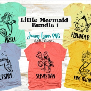 Kleine zeemeermin SVG bundel Ariel SVG Flounder King Triton shirts DisneySVG gesneden bestand shirts silhouet Cricut svg dxf png Kleine zeemeermin