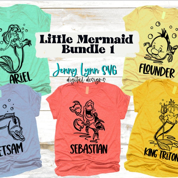 Little Mermaid SVG Bundle Ariel SVG Flounder King Triton Shirts DisneySVG Cut File Shirts Silhouette Cricut svg dxf png Little Mermaid