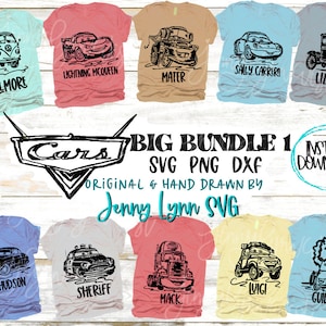 Cars SVG BIG BUNDLE 1 Lightning McQueen Mater Disneylsnd Disneyworld Circut png Cars Sublimation Png Birthday Shirts Digital svg dxf png