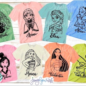 Prinzessin SVG Elsa Anna Moana Mulan Pocahontas Tinker Bell Alice Shirt Digitales Bügelbild Cricut 8 Prinzessin 32 Dateien Bundle Set 2