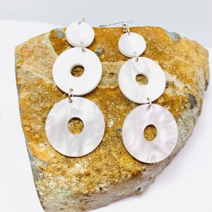 Triple Hoops Geometric Acrylic Earrings, White Statement Earrings, Chic Boho Earrings Pierced or Clip-on