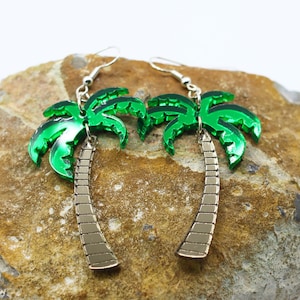 Laser Cut Palm Tree Acrylic Earrings, Statement Earrings, Chic Boho Earrings, Tropical Island Vacation, Free Shipping