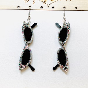 Rainbow Glitter Sunglasses Acrylic Earrings, Fun Statement Earrings, Summer Earrings