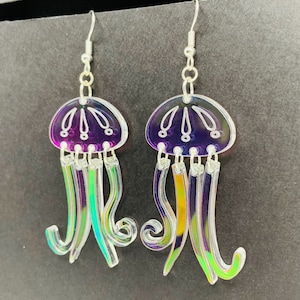 Jellyfish Iridescent Earrings, Laser Cut Acrylic Earrings, Statement Earrings, Boho Earrings, Gift for Her
