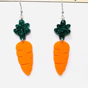 Orange Carrots Acrylic Earrings, Food Statement Earrings, Vegetable Earrings Pierced or Clip-on