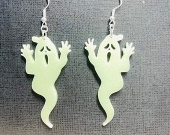 Glow in the Dark Ghost Acrylic Earrings, Halloween Scary Statement Earrings Pierced or Clip-on
