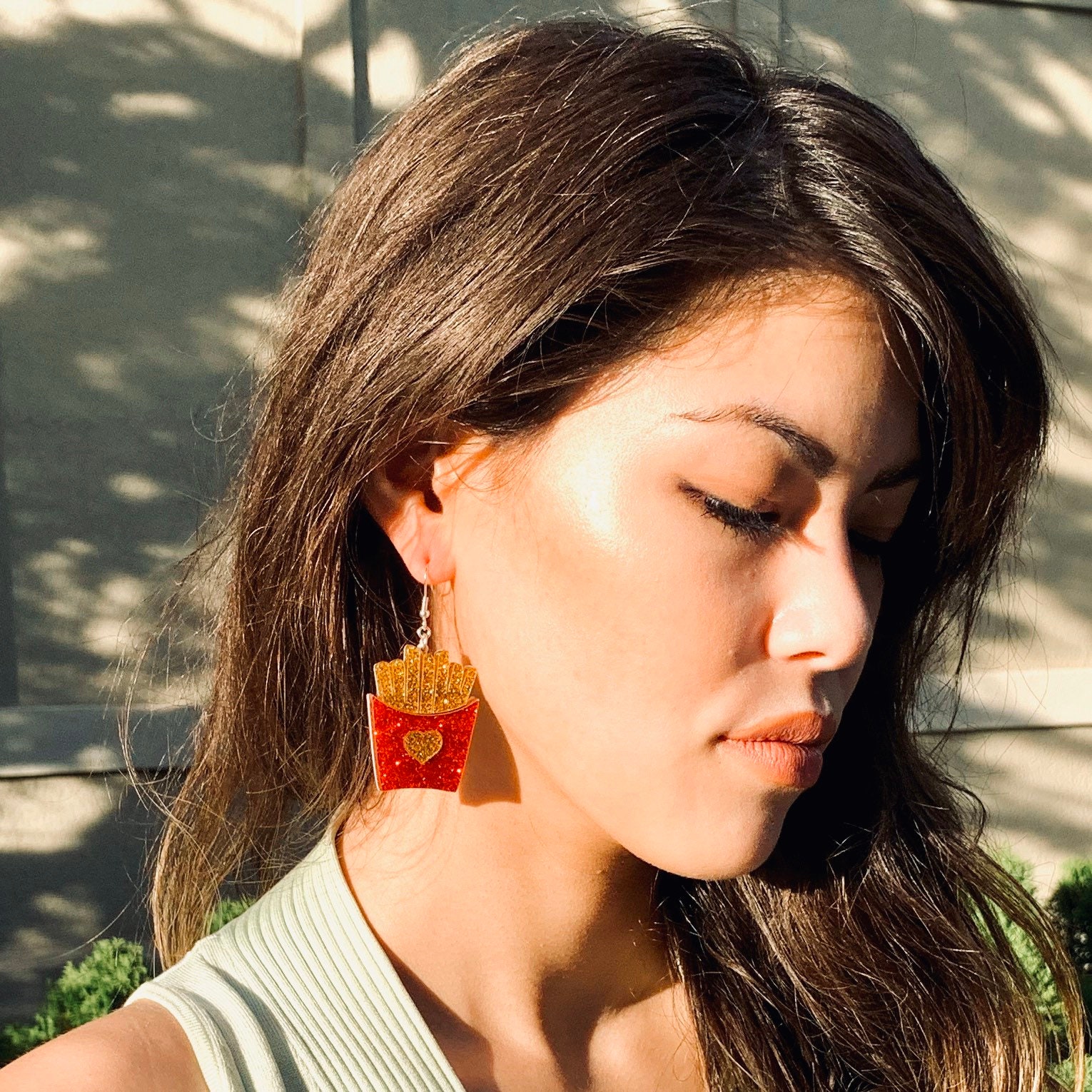 Red and Gold French Fries Acrylic Earrings Food Glitter - Etsy