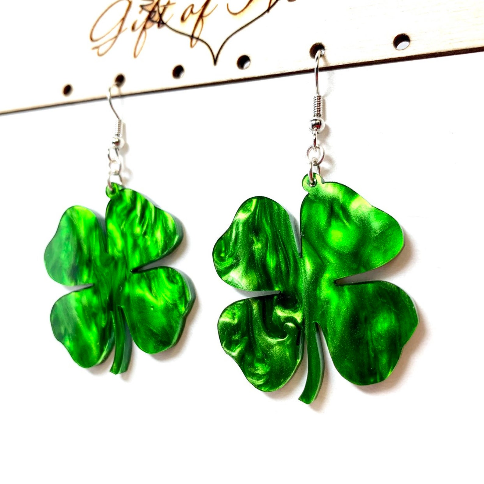 Green Shamrock Acrylic Earrings St. Patrick's Day Four - Etsy
