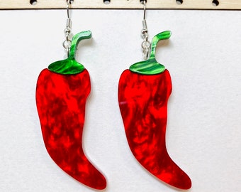 Rote Paprika Ohrringe, Laser Cut Chili Ohrringe, Geschenk für feurige Frauen