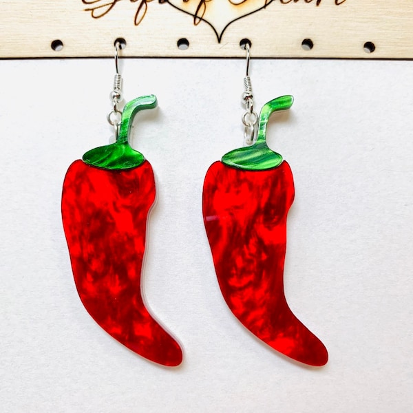 Red Pepper Acrylic Earrings, Laser Cut Chili Pepper Statement Earrings, Gift for Fiery Women