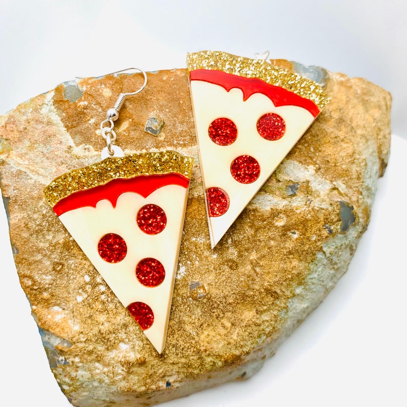 Pepperoni Pizza Acrylic Earrings Glitter Food Statment Etsy