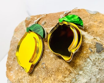 Sweet Lemon Acrylic Earrings, Laser Cut Yellow Earrings, Fruit Earrings, Mother's Day Gift Pierced or Clip-on
